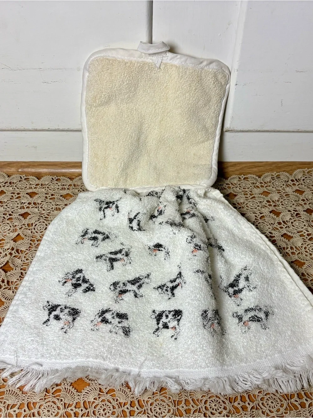 Vintage 80s/90s Cow Print Cotton Hand Kitchen Towels Set of Three